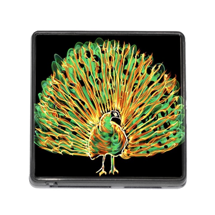 Unusual Peacock Drawn With Flame Lines Memory Card Reader (Square)