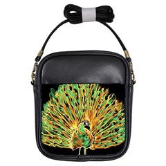 Unusual Peacock Drawn With Flame Lines Girls Sling Bags