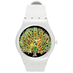 Unusual Peacock Drawn With Flame Lines Round Plastic Sport Watch (m) by BangZart