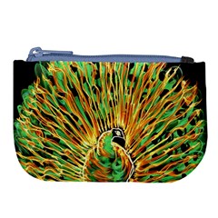 Unusual Peacock Drawn With Flame Lines Large Coin Purse