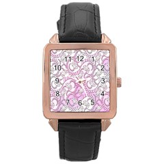 Floral Pattern Background Rose Gold Leather Watch  by BangZart