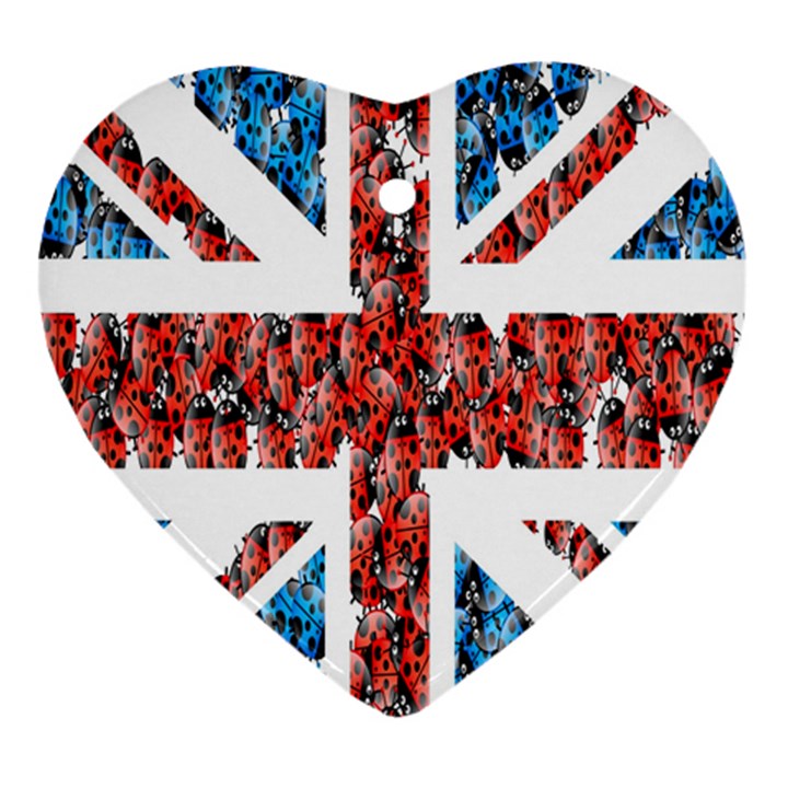 Fun And Unique Illustration Of The Uk Union Jack Flag Made Up Of Cartoon Ladybugs Ornament (Heart)