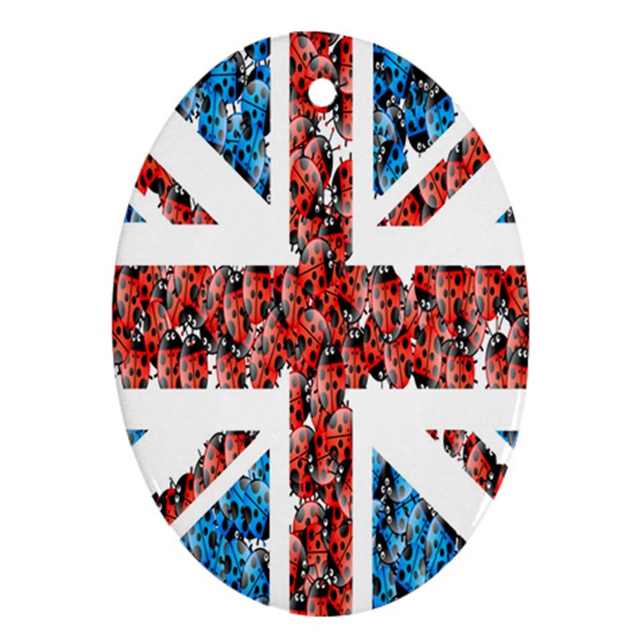 Fun And Unique Illustration Of The Uk Union Jack Flag Made Up Of Cartoon Ladybugs Oval Ornament (Two Sides)