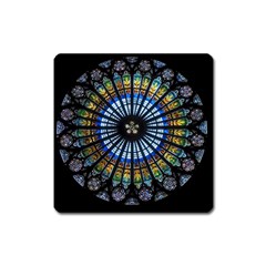 Stained Glass Rose Window In France s Strasbourg Cathedral Square Magnet by BangZart