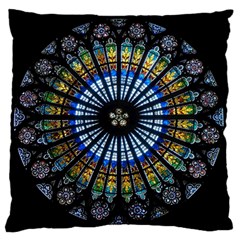 Stained Glass Rose Window In France s Strasbourg Cathedral Large Flano Cushion Case (one Side)