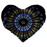 Stained Glass Rose Window In France s Strasbourg Cathedral Large 19  Premium Flano Heart Shape Cushions Back