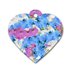 Tulips Floral Pattern Dog Tag Heart (one Side) by paulaoliveiradesign