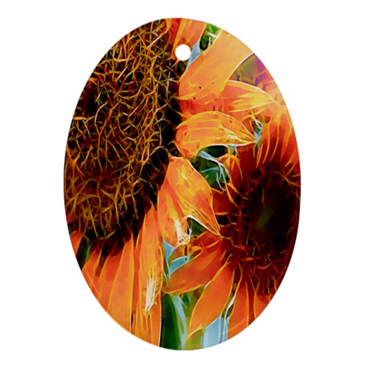 Sunflower Art  Artistic Effect Background Oval Ornament (Two Sides)