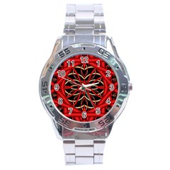 Fractal Wallpaper With Red Tangled Wires Stainless Steel Analogue Watch by BangZart