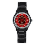 Fractal Wallpaper With Red Tangled Wires Stainless Steel Round Watch Front