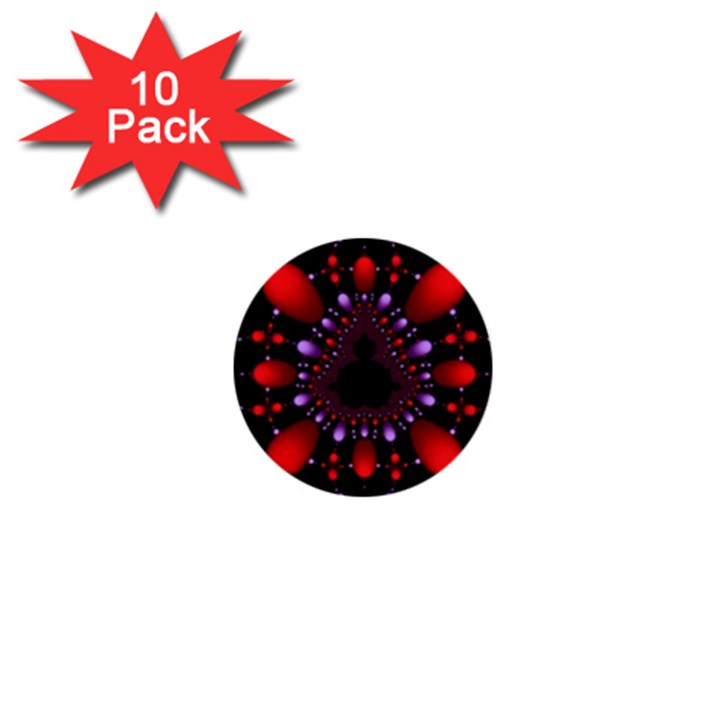 Fractal Red Violet Symmetric Spheres On Black 1  Mini Buttons (10 pack) 