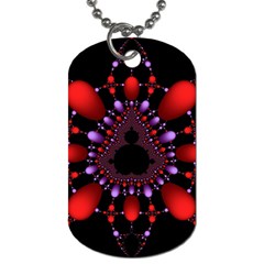 Fractal Red Violet Symmetric Spheres On Black Dog Tag (one Side)