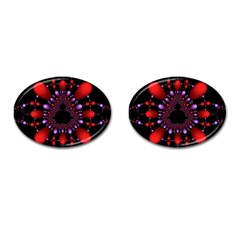 Fractal Red Violet Symmetric Spheres On Black Cufflinks (oval) by BangZart