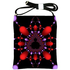Fractal Red Violet Symmetric Spheres On Black Shoulder Sling Bags by BangZart