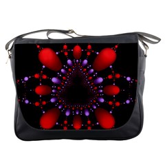Fractal Red Violet Symmetric Spheres On Black Messenger Bags by BangZart