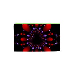 Fractal Red Violet Symmetric Spheres On Black Cosmetic Bag (xs)