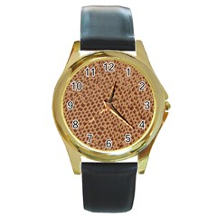 Giraffe Pattern Animal Print  Round Gold Metal Watch by paulaoliveiradesign