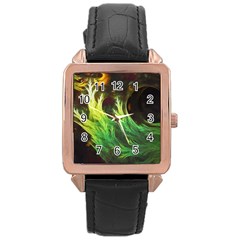 A Seaweed s Deepdream Of Faded Fractal Fall Colors Rose Gold Leather Watch  by jayaprime