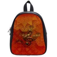 Golden Clef On Vintage Background School Bags (small)  by FantasyWorld7