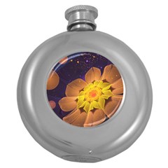 Beautiful Violet & Peach Primrose Fractal Flowers Round Hip Flask (5 Oz) by jayaprime