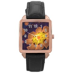 Beautiful Violet & Peach Primrose Fractal Flowers Rose Gold Leather Watch 