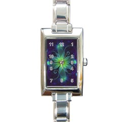 Blue And Green Fractal Flower Of A Stargazer Lily Rectangle Italian Charm Watch by jayaprime