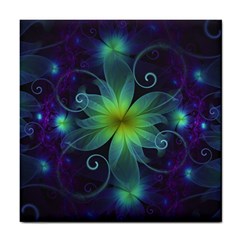 Blue And Green Fractal Flower Of A Stargazer Lily Tile Coasters by jayaprime