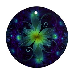 Blue And Green Fractal Flower Of A Stargazer Lily Ornament (round) by jayaprime