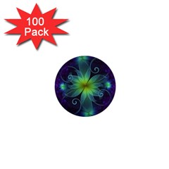 Blue And Green Fractal Flower Of A Stargazer Lily 1  Mini Buttons (100 Pack)  by jayaprime