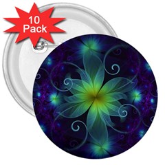 Blue And Green Fractal Flower Of A Stargazer Lily 3  Buttons (10 Pack)  by jayaprime