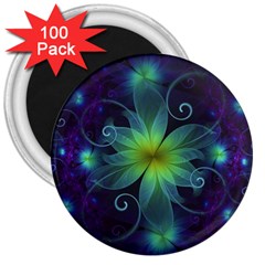 Blue And Green Fractal Flower Of A Stargazer Lily 3  Magnets (100 Pack) by jayaprime