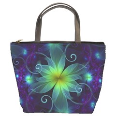 Blue And Green Fractal Flower Of A Stargazer Lily Bucket Bags by jayaprime