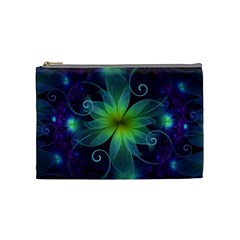 Blue And Green Fractal Flower Of A Stargazer Lily Cosmetic Bag (medium)  by jayaprime