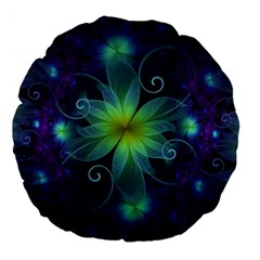 Blue And Green Fractal Flower Of A Stargazer Lily Large 18  Premium Flano Round Cushions by jayaprime