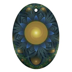 Beautiful Orange & Blue Fractal Sunflower Of Egypt Ornament (oval) by jayaprime