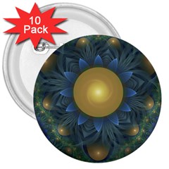 Beautiful Orange & Blue Fractal Sunflower Of Egypt 3  Buttons (10 Pack)  by jayaprime