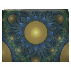 Beautiful Orange & Blue Fractal Sunflower Of Egypt Cosmetic Bag (xxxl)  by jayaprime