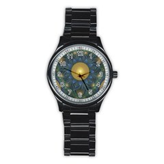 Beautiful Orange & Blue Fractal Sunflower Of Egypt Stainless Steel Round Watch by jayaprime