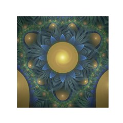 Beautiful Orange & Blue Fractal Sunflower Of Egypt Small Satin Scarf (square) by jayaprime