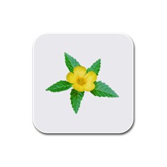 Yellow Flower With Leaves Photo Rubber Square Coaster (4 Pack)  by dflcprints