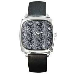 Black Floral Lace Pattern Square Metal Watch by paulaoliveiradesign