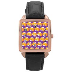 Purple And Yellow Abstract Pattern Rose Gold Leather Watch  by paulaoliveiradesign