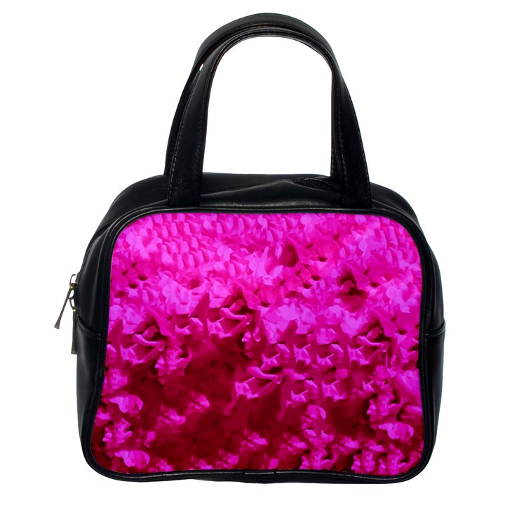 Hot Pink Floral Pattern Classic Handbags (One Side)