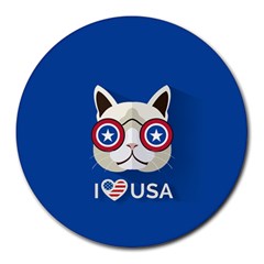 Cat I Love Usa 8  Mouse Pad (round)