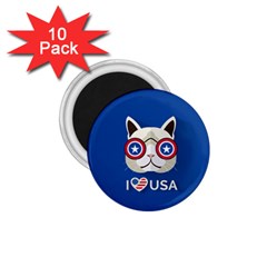 Cat I Love Usa 1 75  Button Magnet (10 Pack)