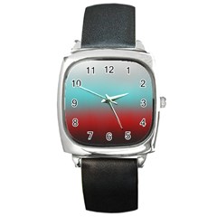 Frosted Blue And Red Square Metal Watch by digitaldivadesigns