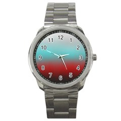 Frosted Blue And Red Sport Metal Watch