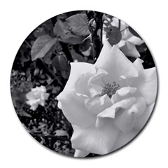 White Rose Black Back Ground Greenery ! Round Mousepads by CreatedByMeVictoriaB