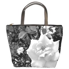 White Rose Black Back Ground Greenery ! Bucket Bags by CreatedByMeVictoriaB