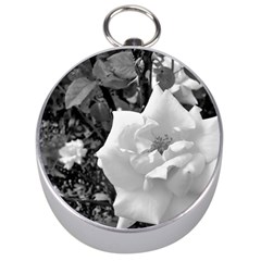 White Rose Black Back Ground Greenery ! Silver Compasses